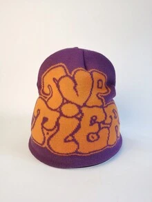 1pc Men's Beanie Hat With Letter & Heart Pattern, Suitable For Daily Wear - Purple - View 2