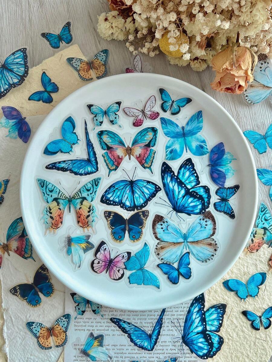 40pcs/pack Retro Butterfly & Dragonfly Pet Sticker Set For Scrapbooking, Journaling, Cardmaking, Etc. - Multicolor - View 1