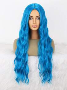 26inch Long Synthetic Machine Woven Wig, Blue, Curly Wavy Hairstyle - Blue - View 3