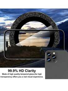 Apple's Camera Cover Glitter Lens Protector Gift For Birthday, Family, Friends Sparkling Crystal, Lens Protector, Phone Accessories Waterproof Shockproof Anti-Fall Anti-Fall Scratch Resistant Anti-Fingerprint Full Cover - Black - View 4