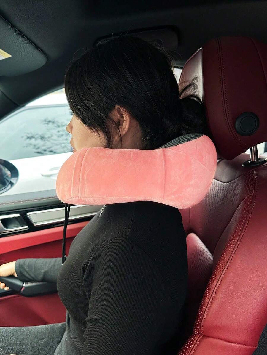 Pink Striped U-shaped Neck Pillow For Car - Pink - View 1