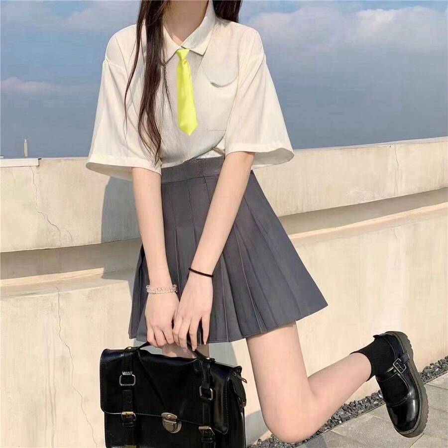 1pc Solid Color Short Tie For Women, Cute & Sweet Korean Style Pre-tied Necktie - Mustard Yellow - View 1