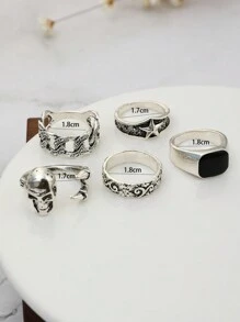 5pcs/set Punk Skull Gothic Style Fashion Ring Set, Suitable For Women's Daily Wear - Silver - View 6