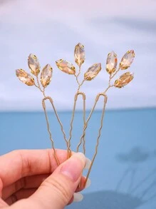 3 chiếc kẹp tóc bằng thủy tinh đính đá Rhinestone phong cách Mori, trang sức tóc pha lê sáng bóng cho cô dâu tiên nữ thanh lịch - Rượu sâm banh - Xem 2