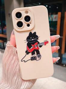 1 Vỏ Điện Thoại Chống Rơi Phong Cách Đàn Guitar Thiết Kế Hình Mèo Tương Thích Với IPhone 14 Pro/13, Tương Thích Với 15 Pro Max - màu đen - Xem 1