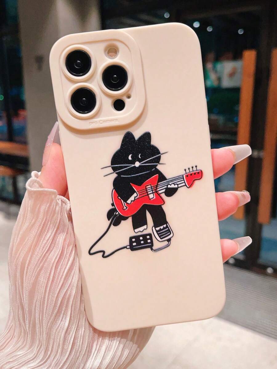 1 Vỏ Điện Thoại Chống Rơi Phong Cách Đàn Guitar Thiết Kế Hình Mèo Tương Thích Với IPhone 14 Pro/13, Tương Thích Với 15 Pro Max - màu đen - Xem 1