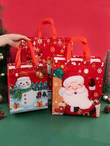 1個印花無紡布禮品袋,聖誕糖果包裝,派對用品,生日外出手提袋