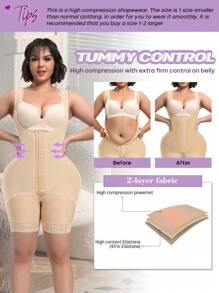 拉鍊襠部的緊身衣,用於減肥手術後,高壓縮 - 杏色 - 查看 6