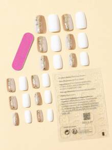 24pcs Short Sea-blue Solid Color Nail Tips, 1pc Jelly Gel & 1pc Sanding Stick Included - Multicolor - View 3