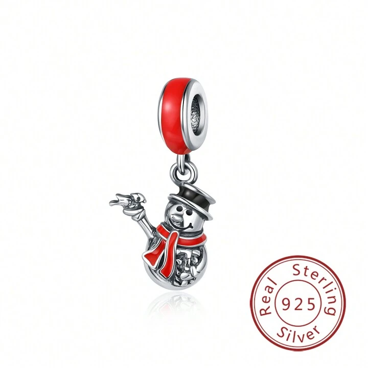 1pc 925 Sterling Silver Christmas Snowman Beaded Pendant