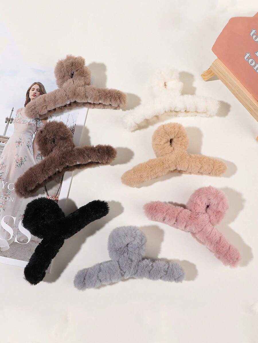 7 件裝女式毛絨髮夾,冬季毛茸茸髮夾,秋冬髮夾,可愛波西米亞髮飾