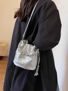 Chain Decor 女款斜背包與手提包 - 銀色 - 查看 3