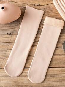 4 cặp/gói Của phụ nữ Mùa Đông Dày & Lông cừu ấm áp Tuyết Vớ , Da Màu sắc Giữa bắp chân Chiều dài Chống đóng cọc Vớ - Màu be - Xem 5