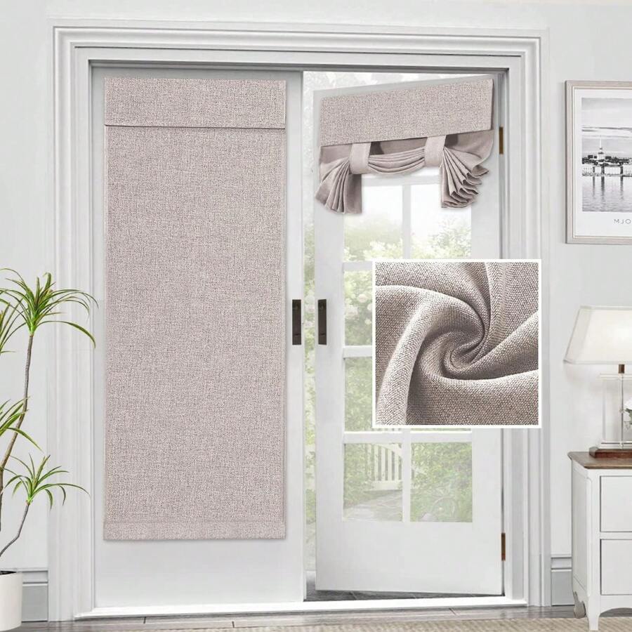 French Door Curtains Linen Textured Privacy French Door Blinds Kitchen Window Curtains Waterproof Room Darkening Curtains For Glass Door Tie Up Shade For Bedroom, 1 Panel - 沙 - 查看 1