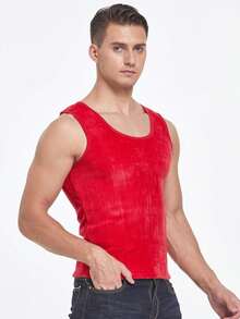 Nam Ấm áp Áo vest , Tính hai mặt Nhung , Dày lên , Siêu Mềm , Vòng cổ , Mùa Đông - Đỏ - Xem 2