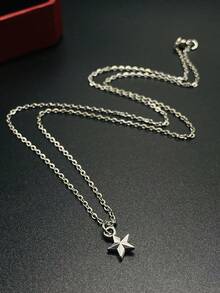 1件不鏽鋼鏈條配有古銀色星形吊墜項鍊,適合女性日常穿著