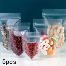 透明亮光自立袋拉鍊塑膠袋可重複使用食品收納袋適合家庭廚房食物儲存自立自封袋加厚食品密封乾口堅果防潮花茶防水 - 無色 - 查看 5