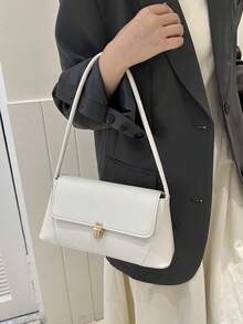 復古扣飾長棒袋,女式潮流肩背襟式手提錢包,適用於工作 - 白色 - 查看 2