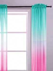 1pc Green & Pink Ombre Sheer Curtains, Half Shading, For Bedroom, Living Room, Balcony, Study Room, Sun Protection, Heat Insulation, Short Curtain - Pink - View 3