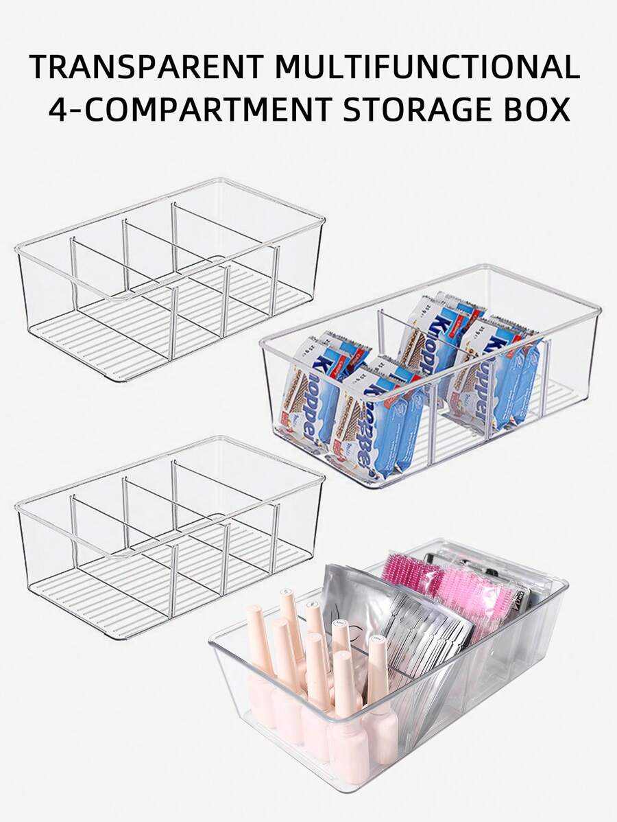 透明4格多功能收納盒,亞克力桌面收納化妝品容器透明收納盒桌子收納 - 無色 - 查看 1