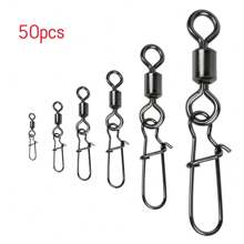 50入組連接器軸承滾動旋轉不鏽鋼扣緊魚鈎誘餌釣魚配件