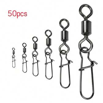 50PCS Fishing Connector Pin Bearing Rolling Swivel Stainless Steel Snap Fishhook Lure Fishing Tackle