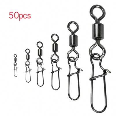 50PCS Fishing Connector Pin Bearing Rolling Swivel Stainless Steel Snap Fishhook Lure Fishing Tackle