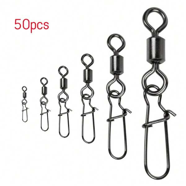 50pcs Conector De Pesca Pasador Rodamiento Giratorio Con Broche De Acero Inoxidable, Señuelos De Pesca Con Anzuelos, Aparejos De Pesca