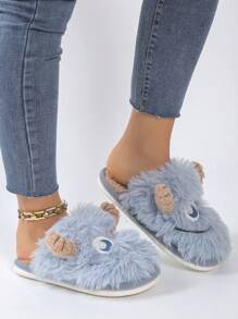 Women's Plush Slippers, Comfortable & Soft Open Toe Anti-slip Indoor Slippers, Home Slides