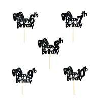 Black 'happy Birthday' Gamepad Shaped Cake Topper With '7' Number Decoration - Black - View 2