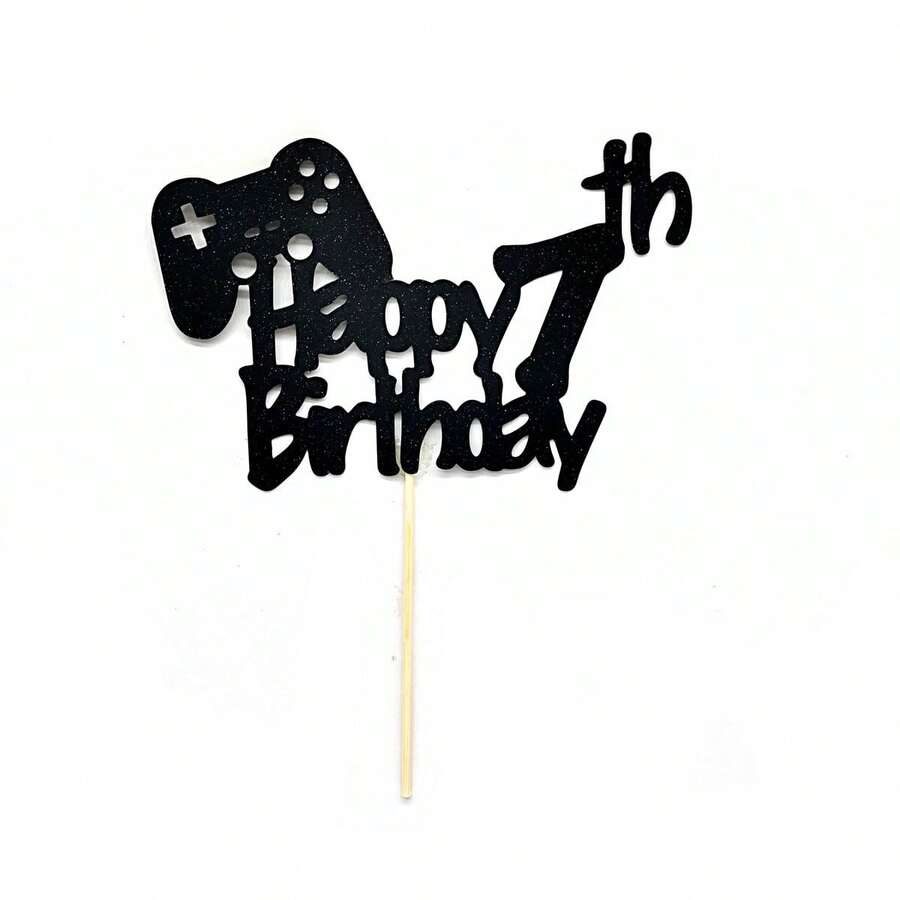 Black 'happy Birthday' Gamepad Shaped Cake Topper With '7' Number Decoration - Black - View 1