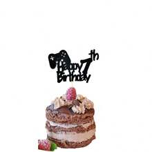 Black 'happy Birthday' Gamepad Shaped Cake Topper With '7' Number Decoration - Black - View 5