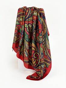 1入組女士仿真絲圍巾,頭巾,腰帶,頭髮配件,大頭巾,圍巾,適用於日常,海灘,戶外活動,節日紅色頭飾