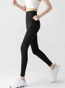 Women's Yoga Leggings High Waist Tummy Control Stretchy Skinny Pants, Shark Patchwork Design - Black - View 2