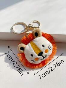 1只女士流蘇刺繡細節的獅子毛絨玩具汽車鑰匙扣,時尚可愛的鑰匙鍊,適合日常穿搭 - 彩色 - 查看 2