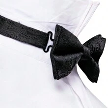 3pcs Formal Occasion Men's Silk Adjustable Bow Tie, Pocket Square And Cufflinks Set - Black - View 3