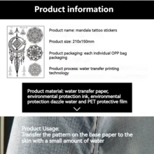 1 tatuaje floral negro adecuado para mujeres adultas y niñas, pieza de tatuaje de manga de arte corporal de plumas con tatuaje de encaje de mandala de flores y mandalas - Negro - Ver 3