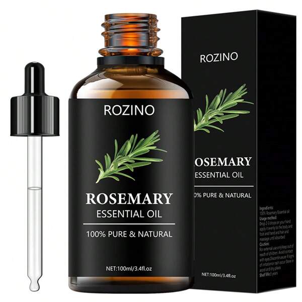 100ml Natural Rosemary Essential Oil, 100% Organic Pure & Natural, Skin Care, Hair Care, Multi-Purpose, For Face, Body, Nails, Hair, And Eyelashes