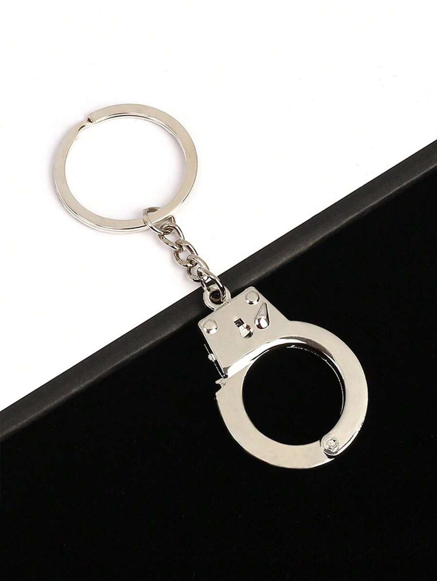 1pc Creative Handcuffs Shaped Zinc Alloy Keychain For Gift Bag Decoration - Silver - View 1