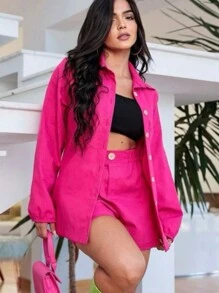 Women Two-piece Outfits - Hot Pink - View 2
