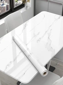 1pc White Marble Pattern Kitchen Oil-Proof Sticker, Waterproof Self-Adhesive Wallpaper, High-Temperature Resistant Countertop & Cabinet Renovation Paper, Transparent Electrostatic Protection Film, Cabinet Door Protective Sheet, Stickers, Wall Decal, Vinyl Decal For Home Decorations, Spring Decoration Items Refresh Your Home, Rama Decoration Stickers Gifts Birthday Graduation - White - View 5