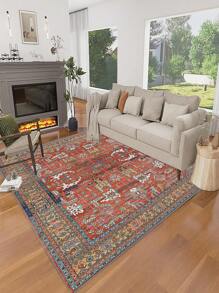 1塊現代歐式紅棕色家居地毯,室內戶外客廳,臥室,辦公室防滑吸水可水洗地墊 - 紅棕色 - 查看 2