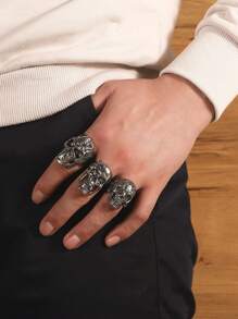 Fashionable and Popular 3pcs Men Skull Decor Ring Punk Hip Pop Style Alloy Material for Jewelry Gift and for a Stylish Look - Multicolor - View 1