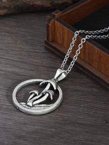 1入精美時尚簡約古董蘑菇吊墜項鍊復古銀色鏈子月亮項鍊派對珠寶禮物