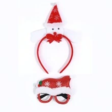 1入組聖誕孩子們的髮帶&眼鏡套裝包括聖誕樹,馴鹿,聖誕老人,雪人設計,完美適用於孩子們耶誕節裝配件和派對禮物
