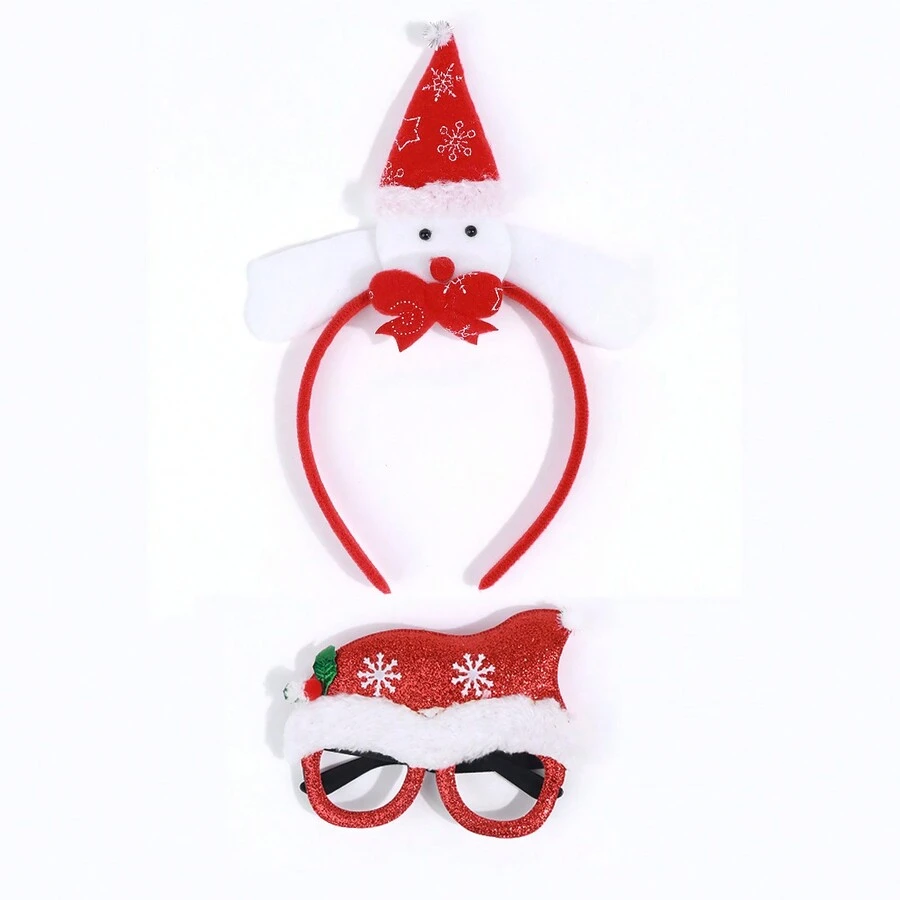 1入組聖誕孩子們的髮帶&眼鏡套裝包括聖誕樹,馴鹿,聖誕老人,雪人設計,完美適用於孩子們耶誕節裝配件和派對禮物