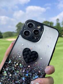 情人节 Y2K 奢华亮片装饰手机壳带心形设计手镯保护套适用于 iPhone16 Pro Max 15 14 Plus 13 12 11 Pro Max 7 8 Plus SE - 黑色 - 查看 6