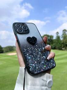 情人节 Y2K 奢华亮片装饰手机壳带心形设计手镯保护套适用于 iPhone16 Pro Max 15 14 Plus 13 12 11 Pro Max 7 8 Plus SE - 黑色 - 查看 4