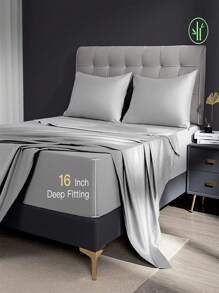 Bamboo Bed Sheets Set 4 Piece, 1800 Thread Count Super Silky Soft Sheet, 16 Inch Deep Pocket Breathable Sheet Set, Machine Washable- King/Queen - Gray - View 5