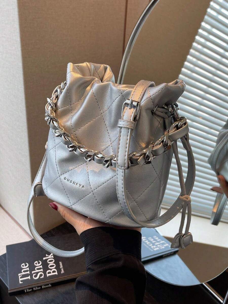 Chain Decor 女款斜背包與手提包 - 銀色 - 查看 1